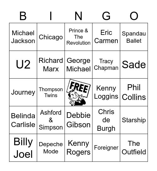 80's Love Songs Bingo Card