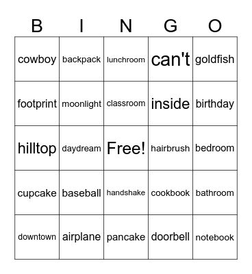 U2 W3 Compound Words Bingo Card