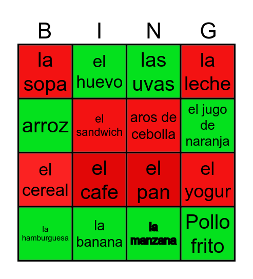 FOOD BINGO Card