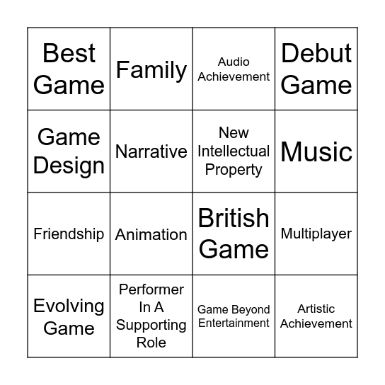BAFTA BINGO Card