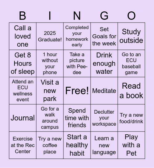 Wellness BINGO ECU Bingo Card