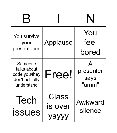 Compsci Bingo Card