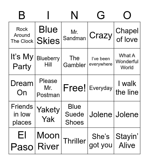 Music Bingo Card