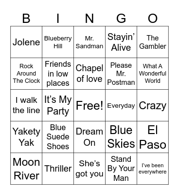 Music Bingo Card