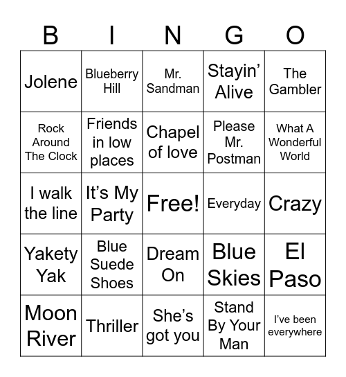Music Bingo Card