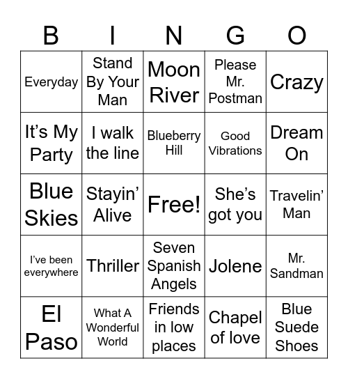 Music Bingo Card