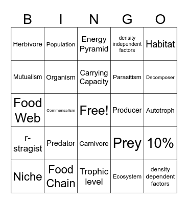 STJ Ecology Bingo Card