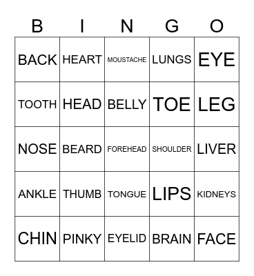 BODY Bingo Card