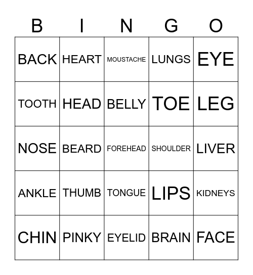 BODY Bingo Card