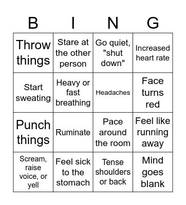 Anger Warning Signs Bingo Card