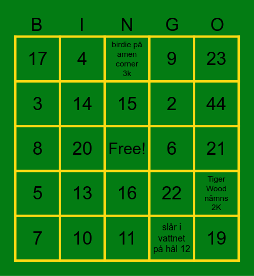 The Masters drink bingo Card