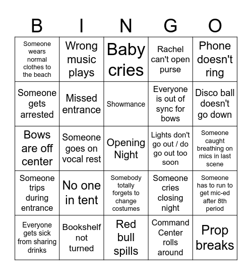 The Bookstore Show Week Bingo Card