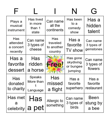 S  P  R  I  N  G Bingo Card