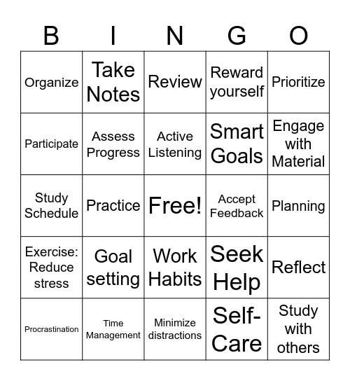 Learning Skills / Work Habits Bingo Card