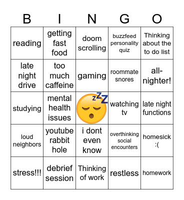 Why are you awake at 1:00 AM? Bingo Card