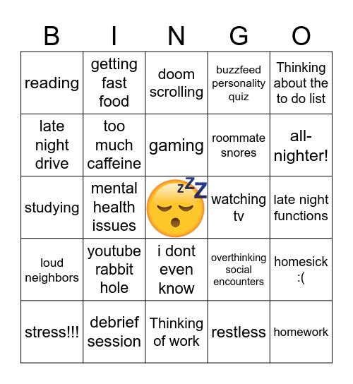 Why are you awake at 1:00 AM? Bingo Card