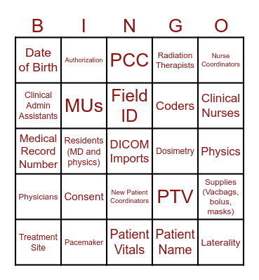 Radiation Oncology Time Outs Bingo Card