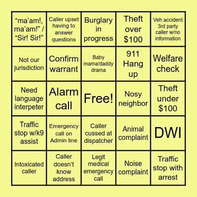 2025 Dispatcher Bingo Card