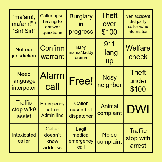2025 Dispatcher Bingo Card