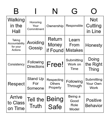 Integrity BINGO Card
