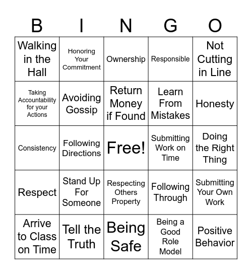 Integrity BINGO Card