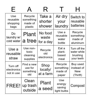 Earth Day BINGO Card