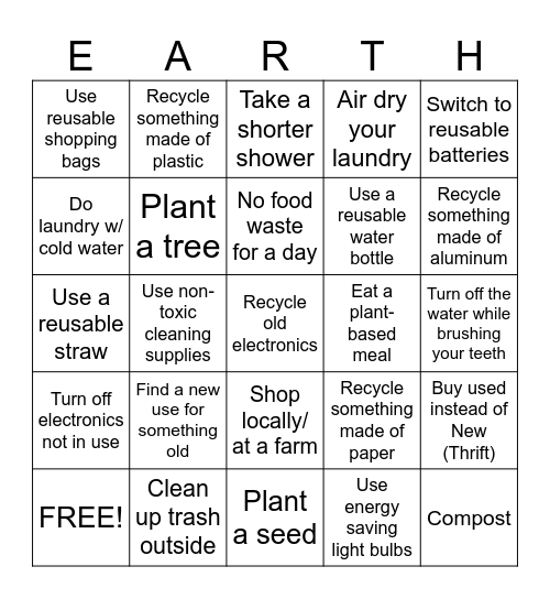 Earth Day BINGO Card