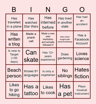 GTKY Bingo Card