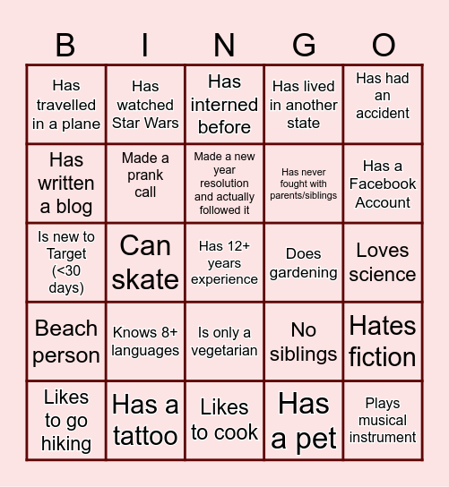 GTKY Bingo Card