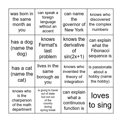 Find someone who... Bingo Card