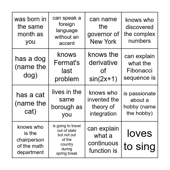 Find someone who... Bingo Card