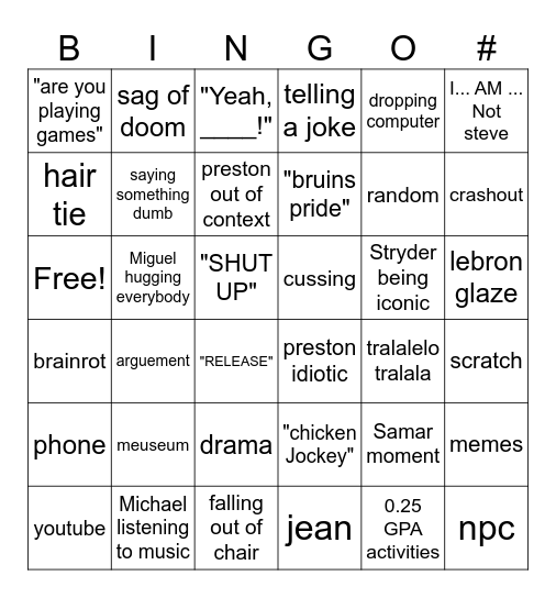 Ms Ellison's class 4-9-2025 Bingo Card