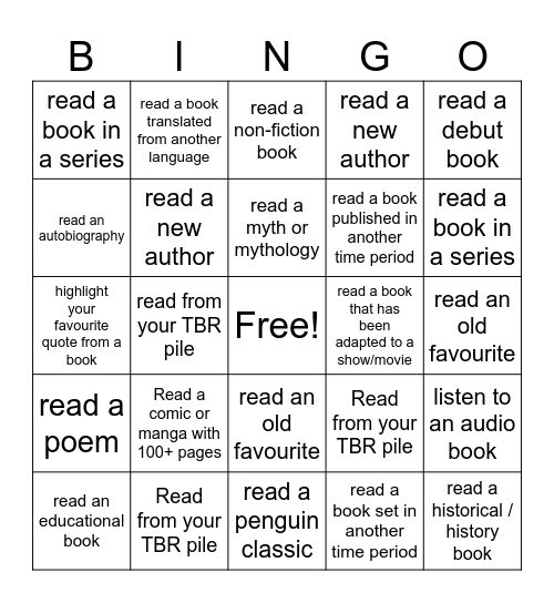 Book Bingo Card