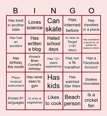 GTKY Bingo Card