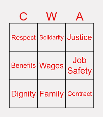 UNION STRONG Bingo Card