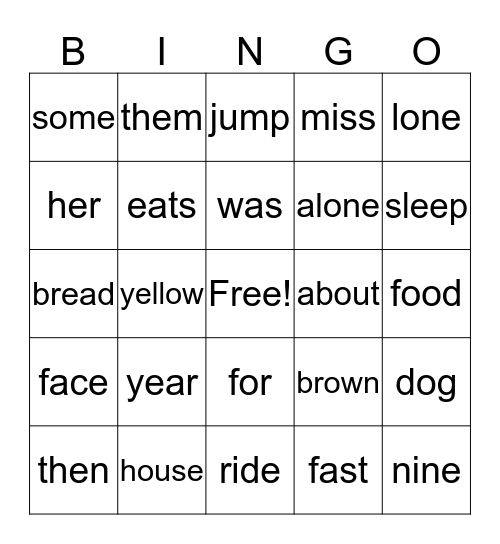 IZABELLA'S SIGHT WORD BINGO Card