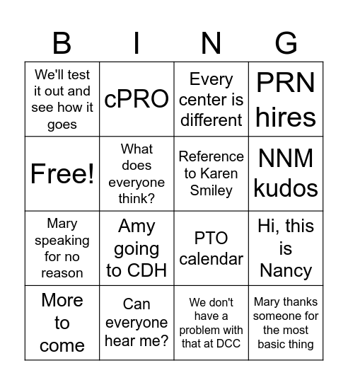April RD meeting Bingo Card