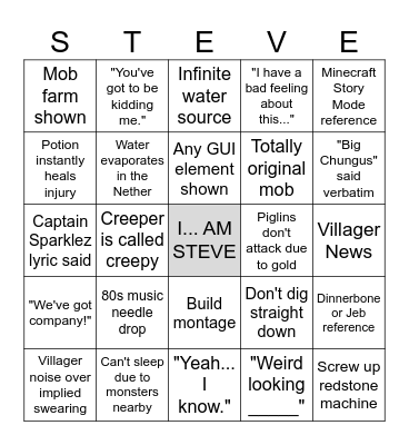Minecraft Movie Bingo Card