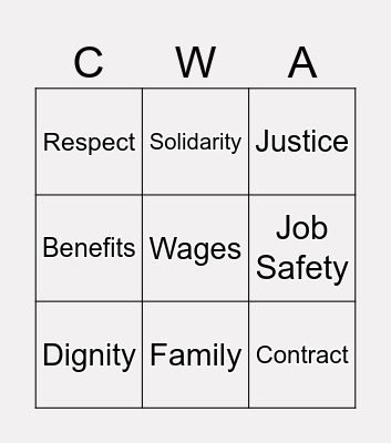 UNION STRONG Bingo Card