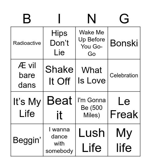 Musikkbingo Card
