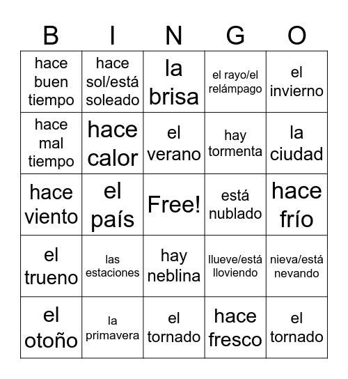 EL TIEMPO Bingo Card