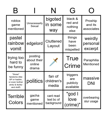 LRentrycarrds Terrible Bingo Card