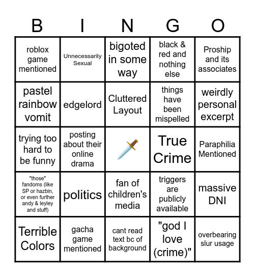 LRentrycarrds Terrible Bingo Card