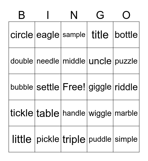 U4 W2 Consonant le Bingo Card