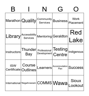 School of Access and Success Bingo Card