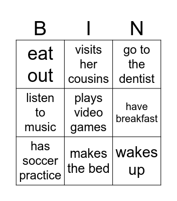 simple present - verbs Bingo Card