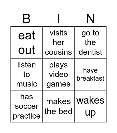 simple present - verbs Bingo Card