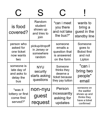 Six Flags Bingo Card