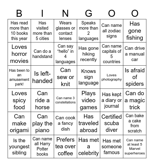 Know your Mates Bingo Card