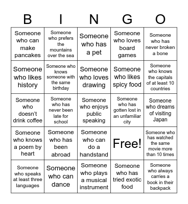 Icebreaker Bingo Card